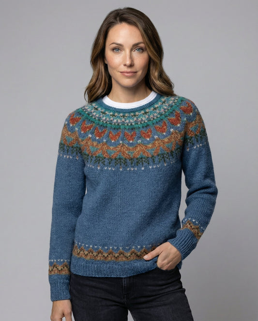 Comfortable Fair Isle Sweater for Women with Crew Neck Long Sleeve Colorwork Oversized Knit Style