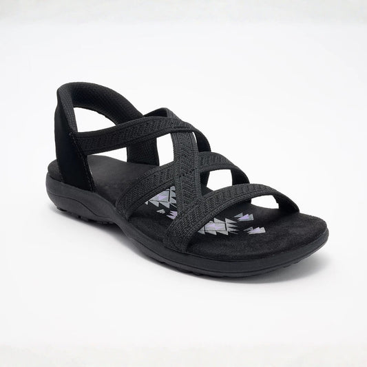 Comfortable Sandals for Women with Multi Strap Woven Upper Cushioned Flat Sole Slip On Style