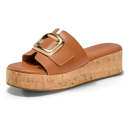 Comfortable Slide Sandals for Women with Wide Buckle Strap Cork Platform Open Toe Style
