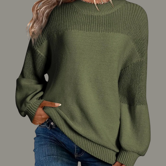 Comfortable Colorblock Sweater for Women with Crew Neck Balloon Sleeve Relaxed Oversized Knit Style