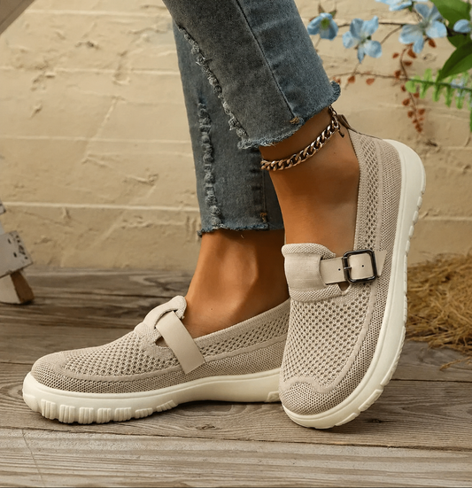 Effortless Knit Slip On Sneaker for Women with Buckle Strap Platform Sole Casual Style