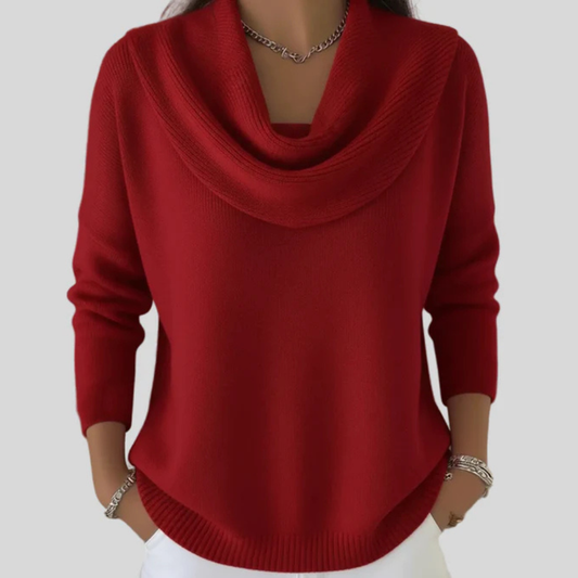Comfortable Ribbed Knit Sweater for Women with Cowl Neck Long Sleeve Relaxed High Low Style