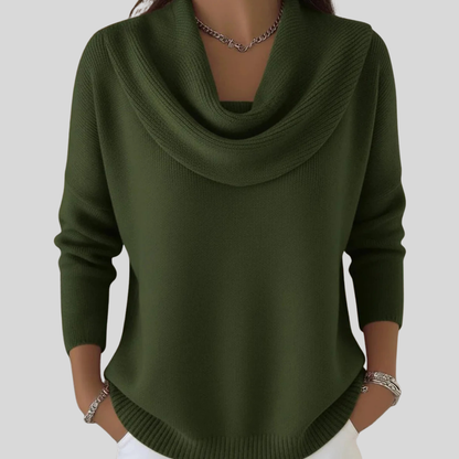 Elena | Women's Draped Cowl Neck Long Sleeve Sweater