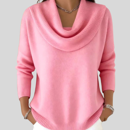 Elena | Women's Draped Cowl Neck Long Sleeve Sweater
