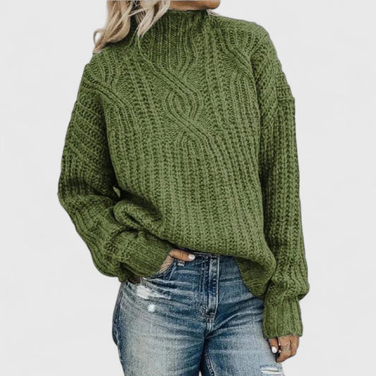 Comfortable Cable Knit Sweater for Women with Mock Neck Long Sleeve Relaxed Oversized Knit Style