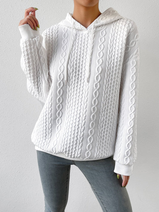Comfortable Cable Knit Hoodie for Women with Drawstring Hood Long Sleeve Relaxed Oversized Style
