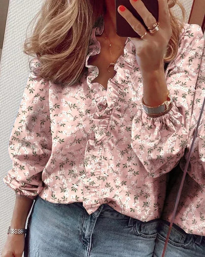 Juliet | Women's Blouse Button-Up Ruffle Trim Long Sleeve