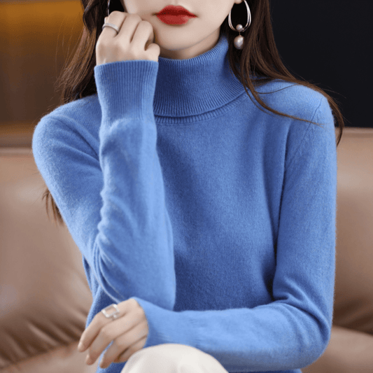 Comfortable Ribbed Knit Sweater for Women with Turtleneck Long Sleeve Fitted Slim Casual Style