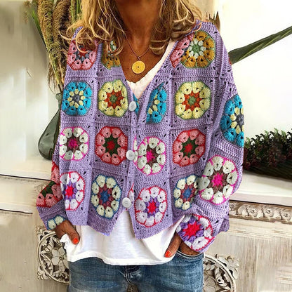 Marigold | Women's Boho Patchwork V-Neck Cardigan