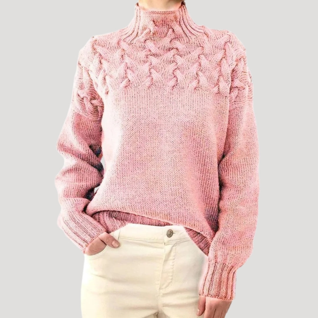 Marlowe | Women's Cable Knit Turtleneck Long Sleeve Sweater