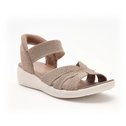 Comfortable Sandals for Women with Woven Crossover Strap Elastic Slingback Low Wedge Style