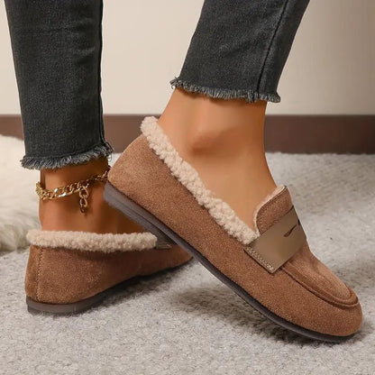 Comfortable Slippers for Women with Faux Shearling Lining Suede Look Moccasin Slip On Style