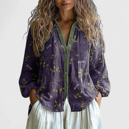 Naomi | Women's Retro Leaf Print Blouse