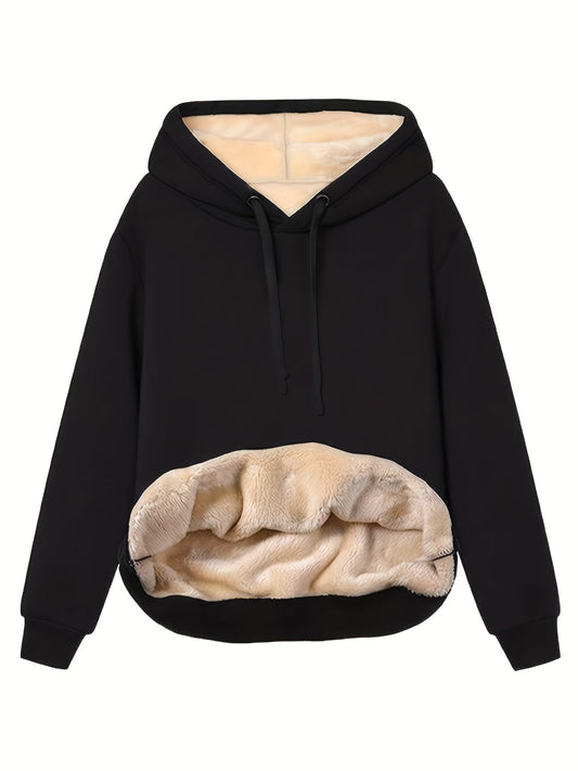 Comfortable Sherpa Lined Hoodie for Women with Drawstring Hood Long Sleeve Oversized Kangaroo Pocket Casual Style