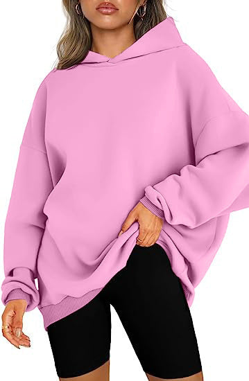 Comfortable Fleece Hoodie for Women with Long Sleeve Drop Shoulder Oversized Casual Style