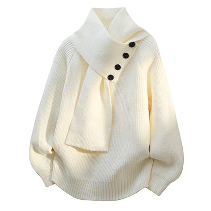 Women’s Sweater | Scarf Neck Button Detail