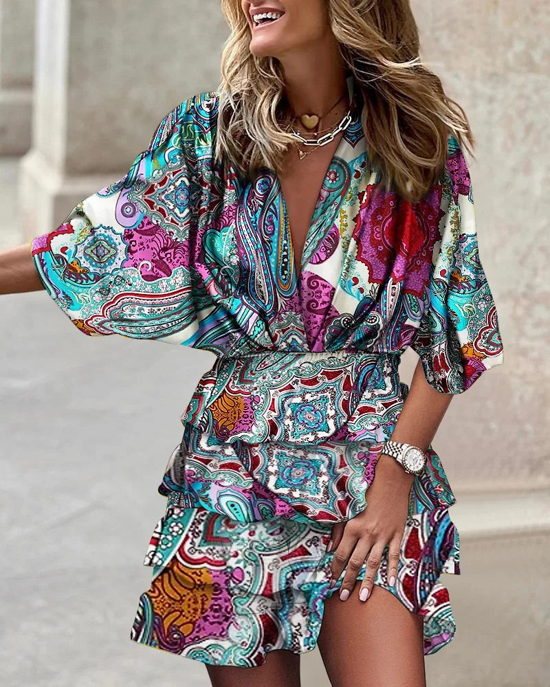 Women's Boho Mini Dress | Ruffled