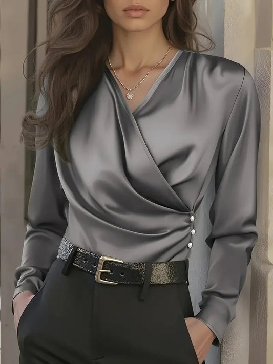 Colette Elegant Draped Satin Blouse