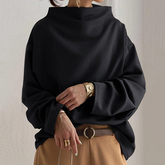 Effortless Oversized Blouse for Women with Funnel Neck Dolman Sleeve Relaxed Casual Style