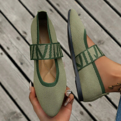 Comfortable Mary Jane Shoes for Women with Elastic Strap Square Toe Woven Knit Flat Style