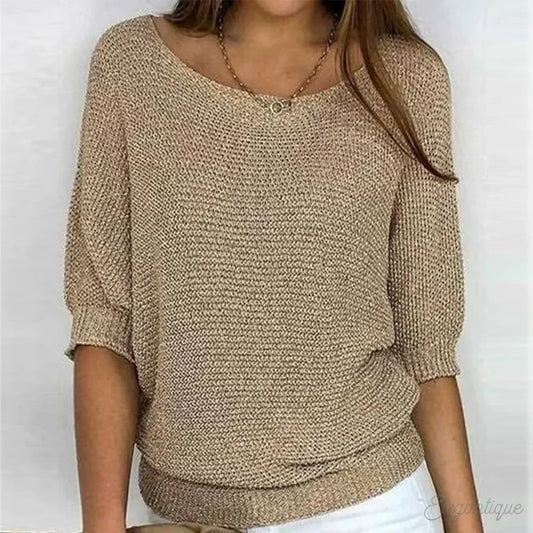 Comfortable Knit Sweater for Women with Scoop Neck Batwing Sleeve Ribbed Hem Relaxed Style