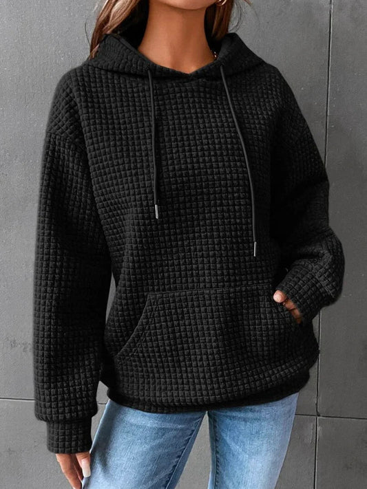 Comfortable Textured Hoodie for Women with Drawstring Hood Long Sleeve Relaxed Oversized Knit Style