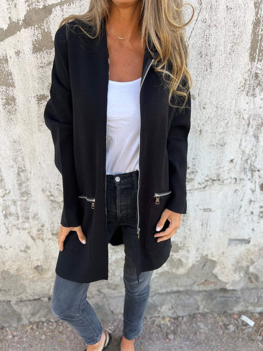 Effortless Oversized Cardigan Sweater for Women with Hooded Open Front Zip Pocket Longline Casual Style