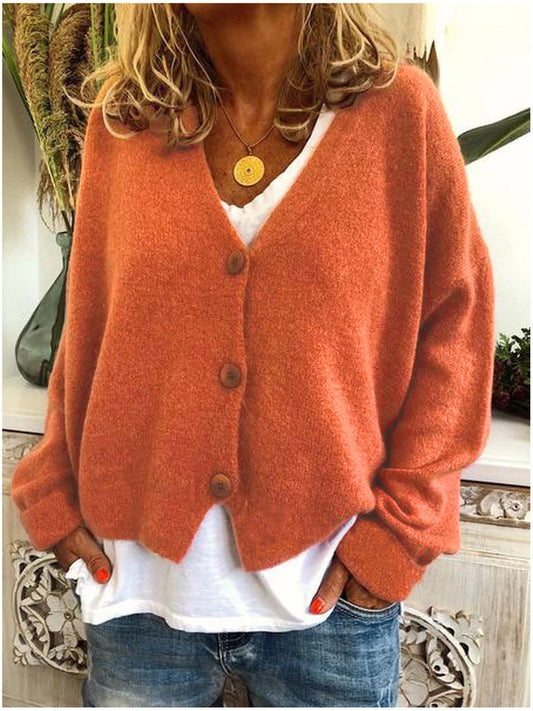 Comfortable Knit Cardigan Sweater for Women with V Neck Long Sleeve Button Front Relaxed Oversized Style