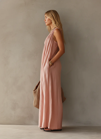 Elegant Pink One-shoulder Sleeveless Maxi Dress
