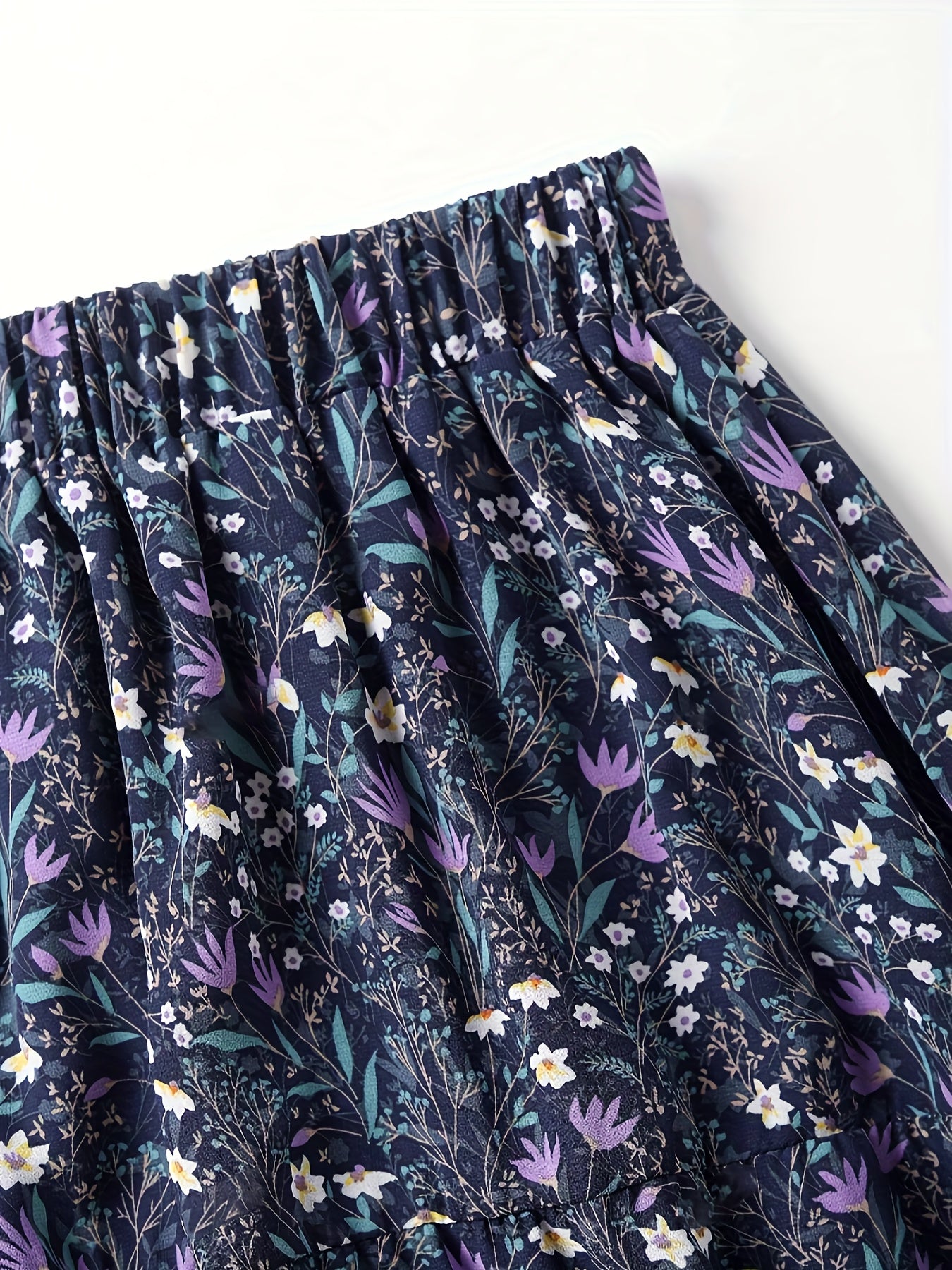 [Floral Chiffon Midi Skirt] Elegant High-Waisted Floral Chiffon Midi Skirt - Loose And A-Line Chiffon Skirt