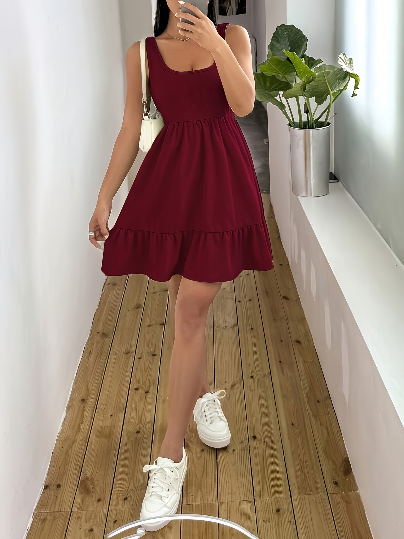 Women's Ruffled Lychee Leaf Boat Neck/Off-Shoulder Dress - Mermaid Top & Flowy Beach Resort Dress, Machine Washable Solid Color All-Season Wedding Guest Vacation Gown
