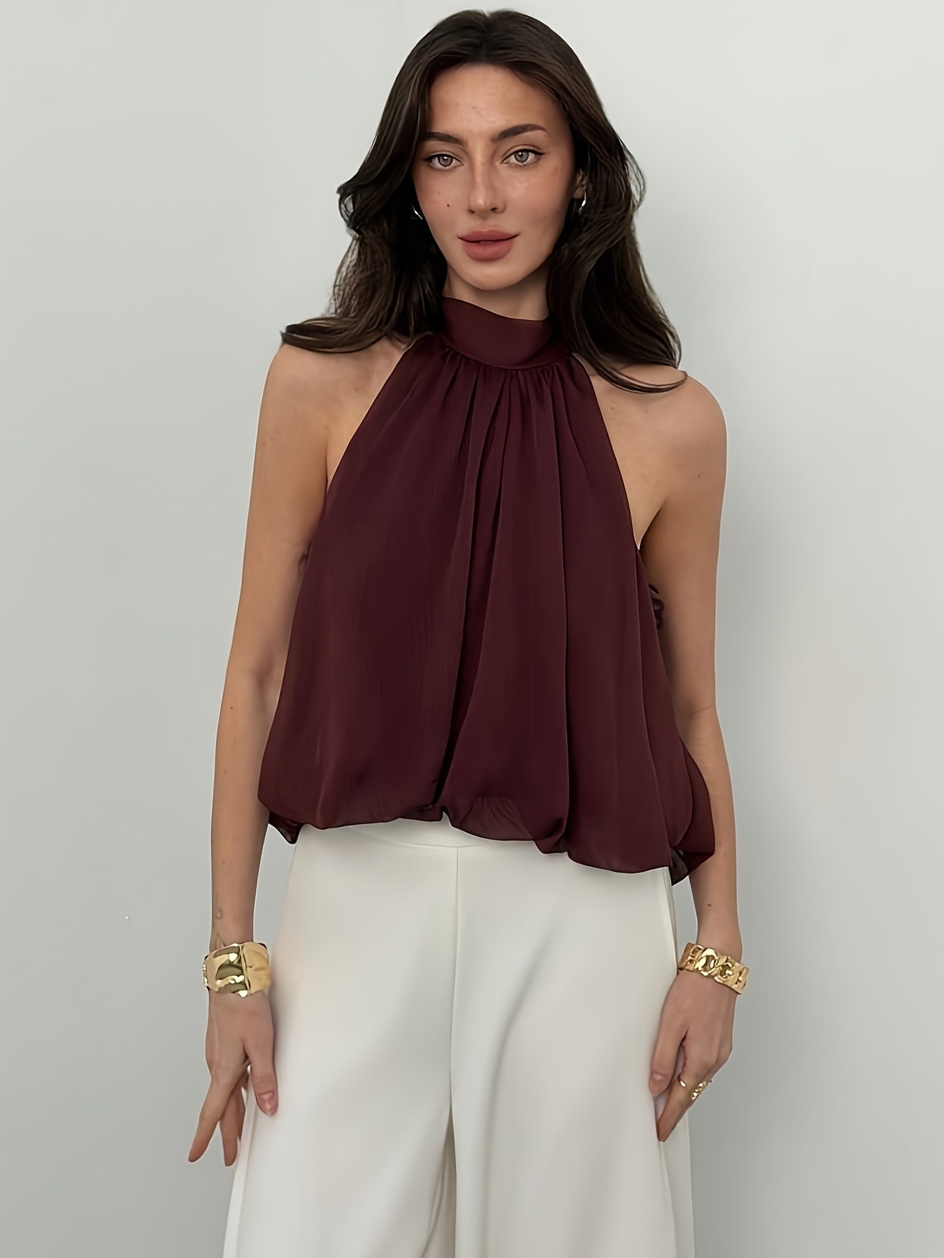 [Women's Fashion Top] Elegant Women's Bow Tie Halter Top | Solid Color Fashion
