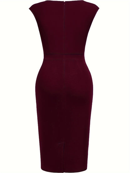 Women'S Square Neck Slim Dress, Easy Solid Color Elegant Sleeveless, Highlights The Waistline, Mid-Length Pencil Skirt