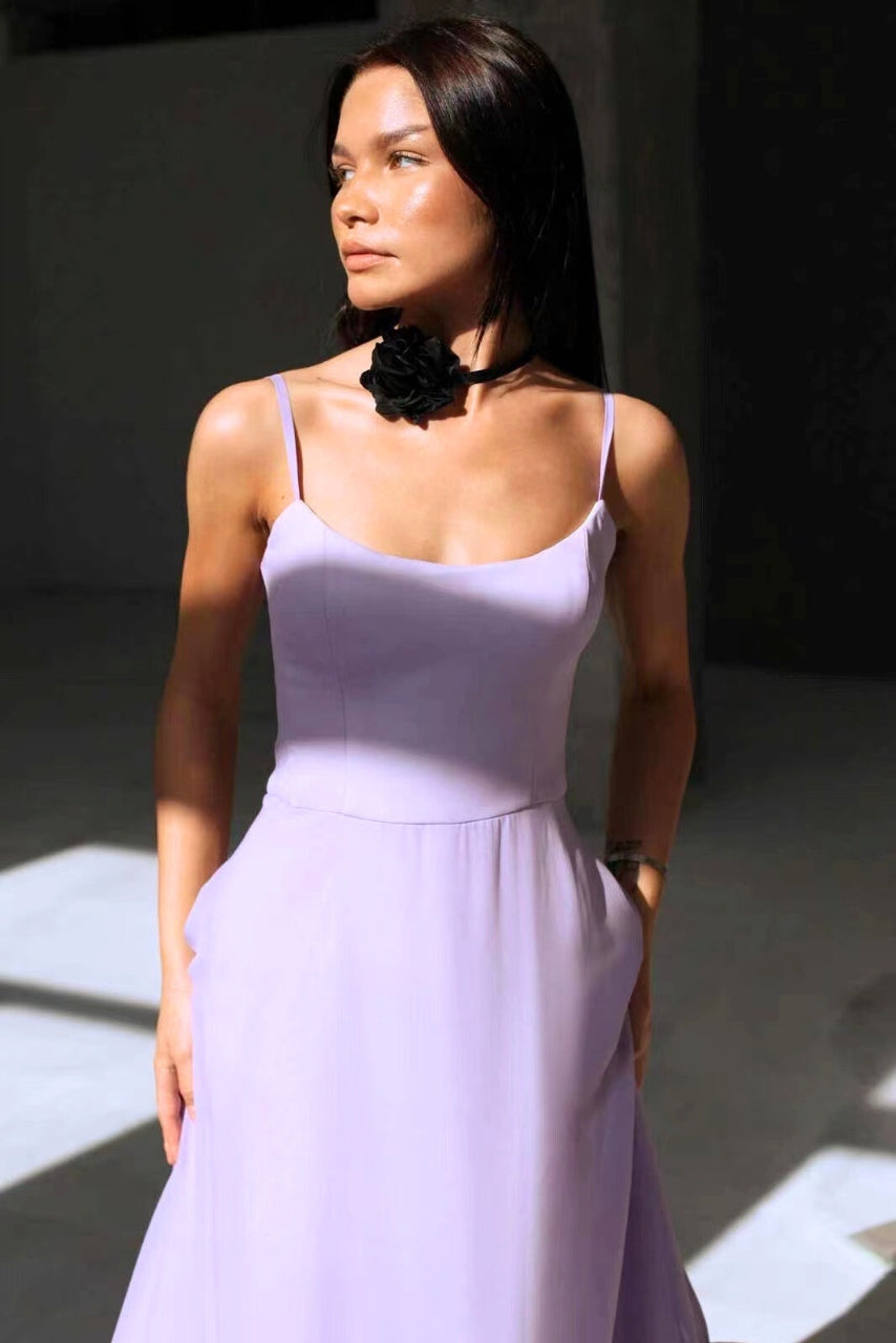 Amorette | Women's Spaghetti Strap Ruffle Hem Midi Dress