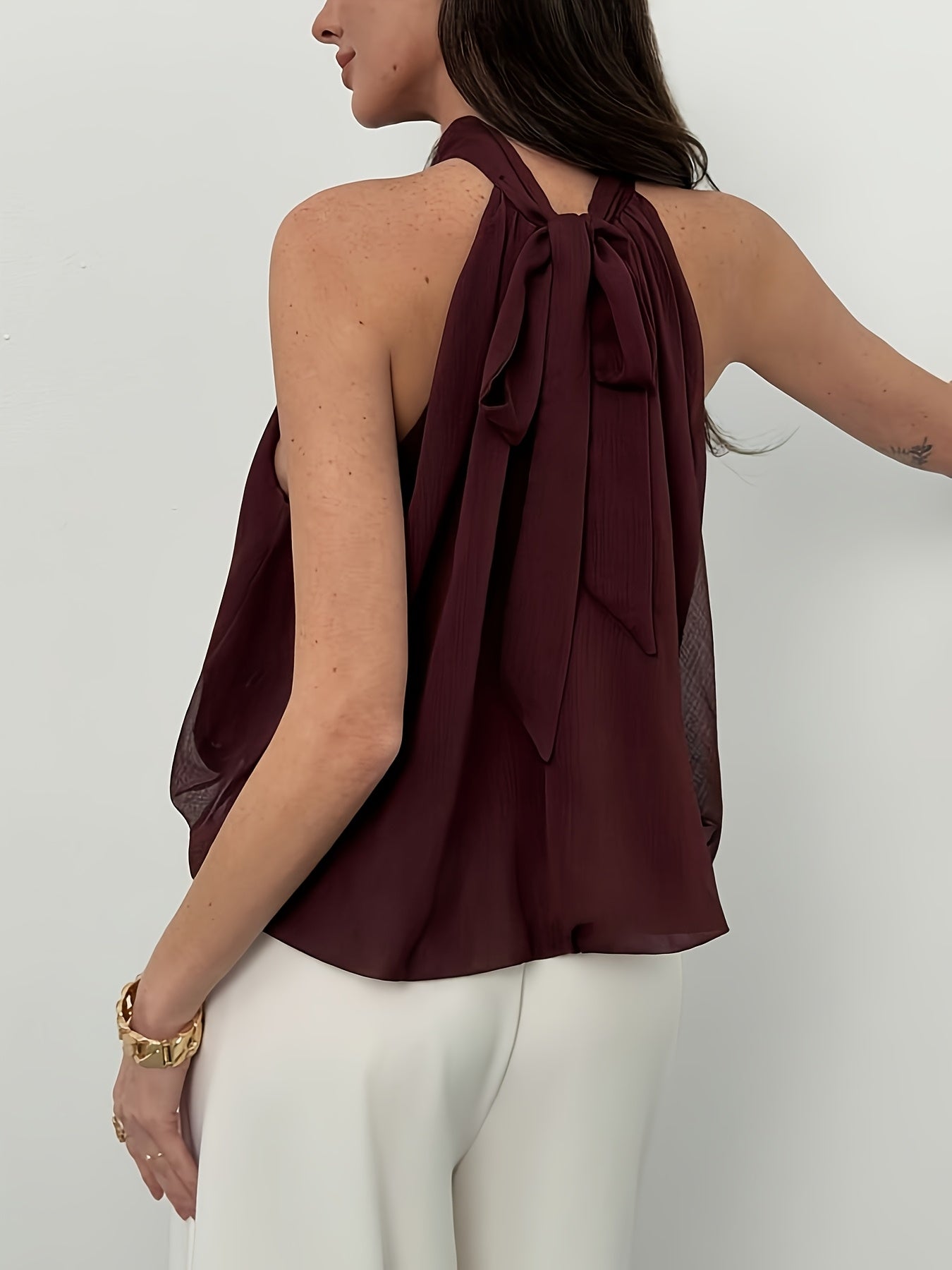 [Women's Fashion Top] Elegant Women's Bow Tie Halter Top | Solid Color Fashion