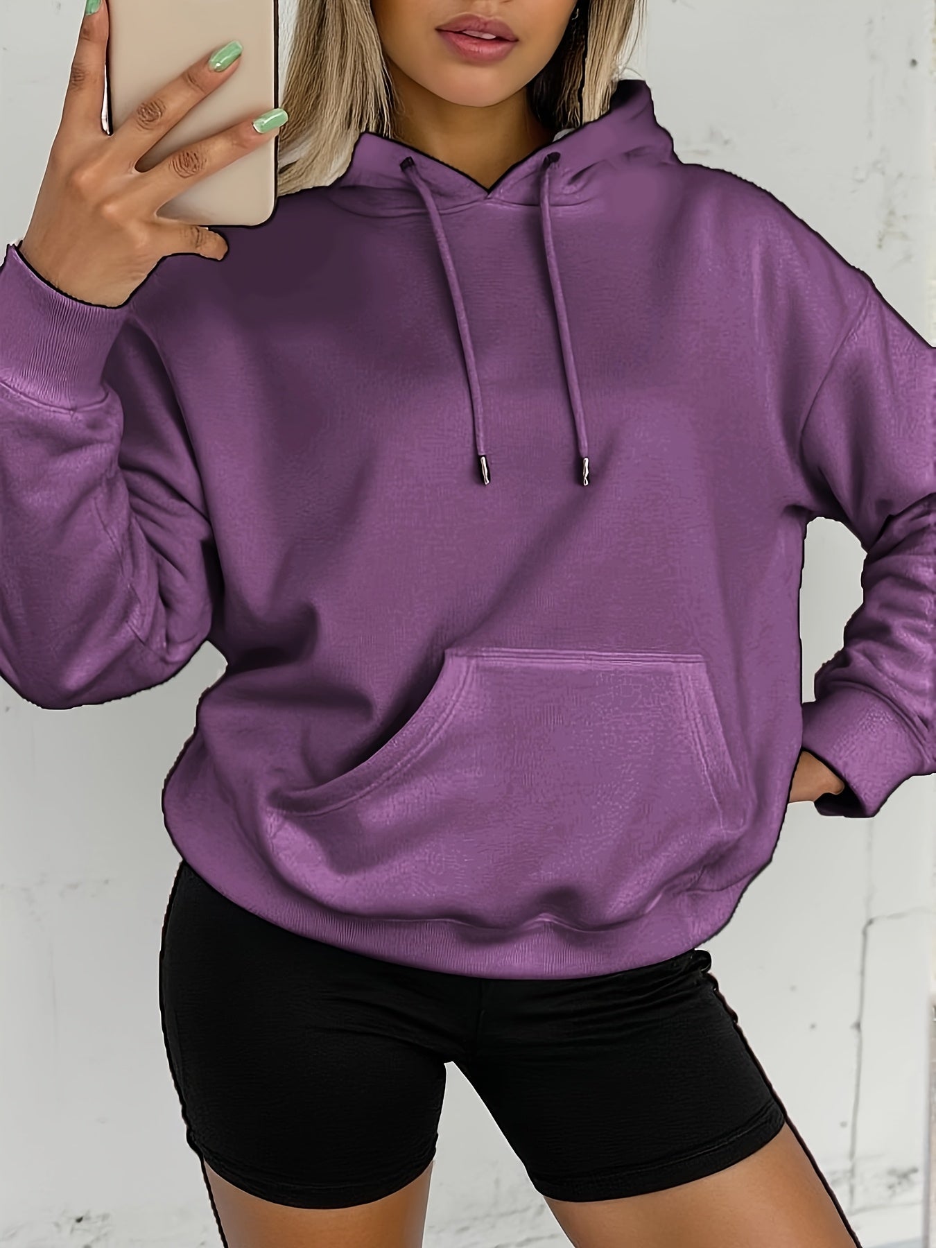 Comfortable White Hoodie for Women with Drawstring Hood Long Sleeve Kangaroo Pocket Oversized Style
