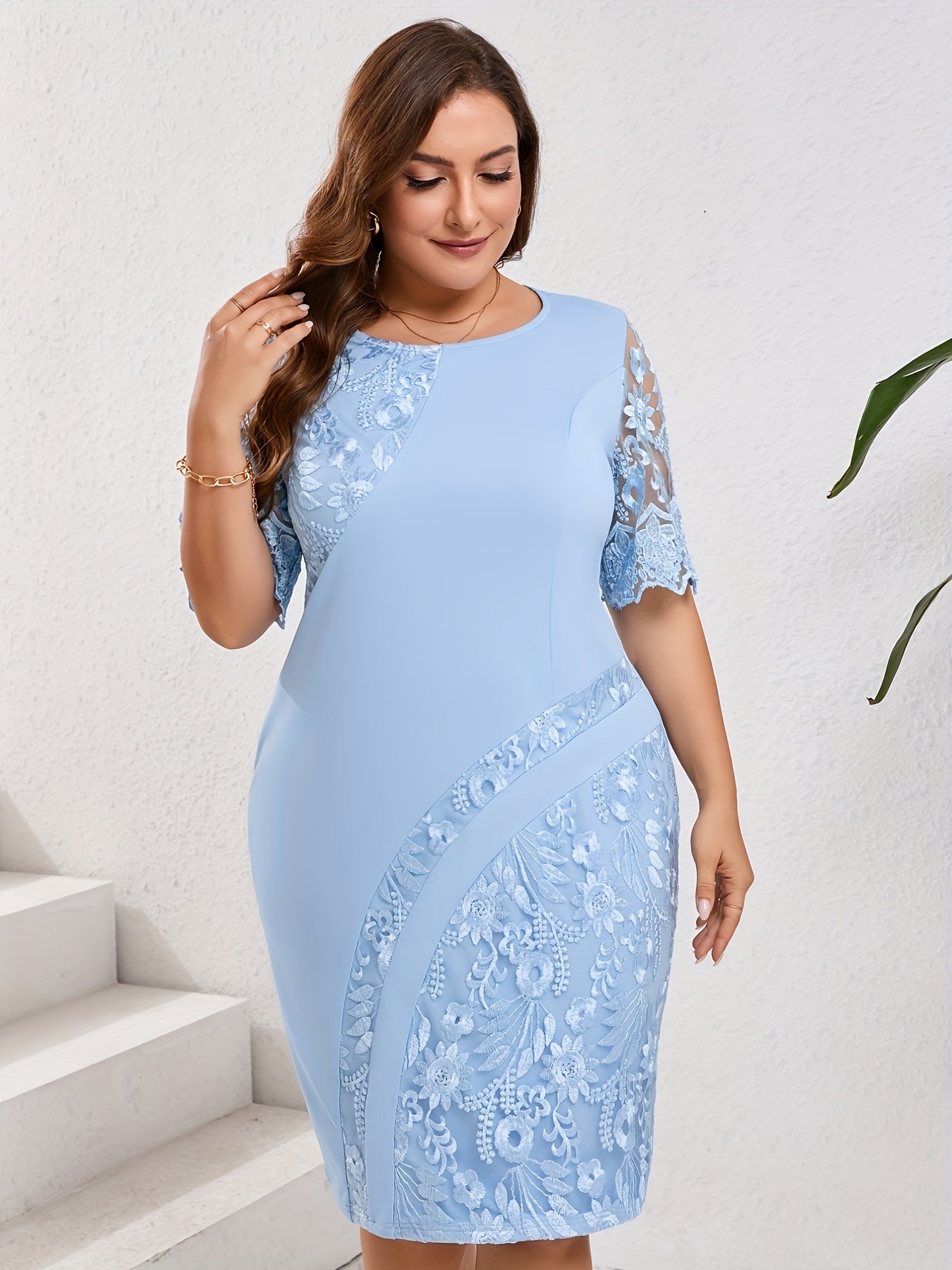 Plus Size - Plus Size - Plus Size Women'S Dress Embroidered Lace Patchwork Slim Cocktail Dress Sheath Dress