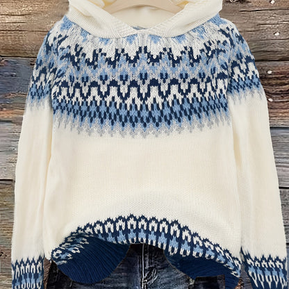 Women's Winter Hooded Jacquard Sweatshirt Style Glacier Snow Mountain Chunky Elegant Fashionable Comfortable Casual Vintage Commuter Soft Slim-Fit Top