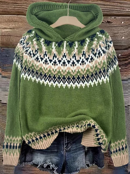 Women's Winter Hooded Jacquard Sweatshirt Style Glacier Snow Mountain Chunky Elegant Fashionable Comfortable Casual Vintage Commuter Soft Slim-Fit Top