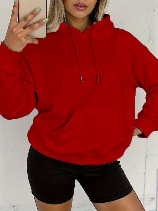 Comfortable White Hoodie for Women with Drawstring Hood Long Sleeve Kangaroo Pocket Oversized Style