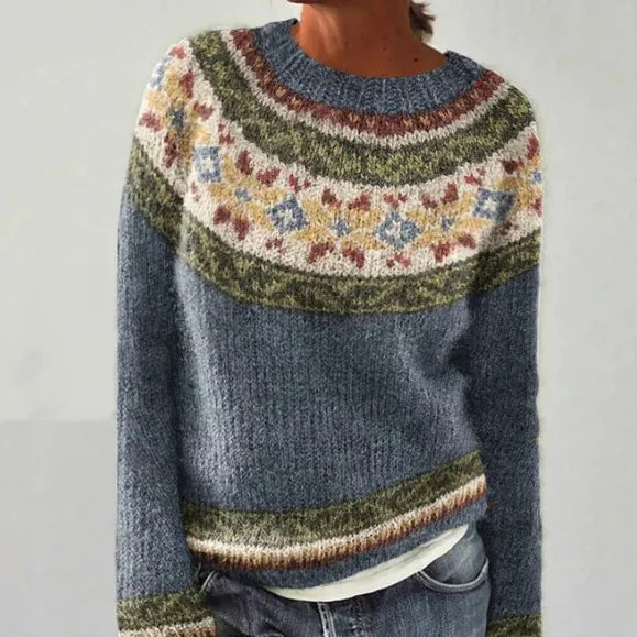 Women's Sweater | Wide Neckline and Patterned