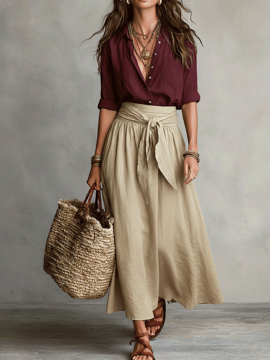 Calista | Women's Boho High Waist Flowy Midi Skirt Set