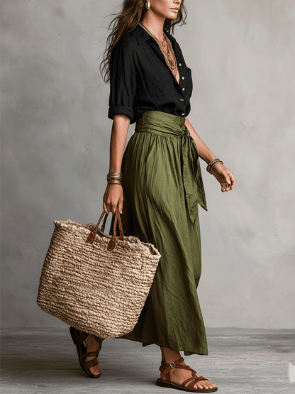 Calista | Women's Boho High Waist Flowy Midi Skirt Set