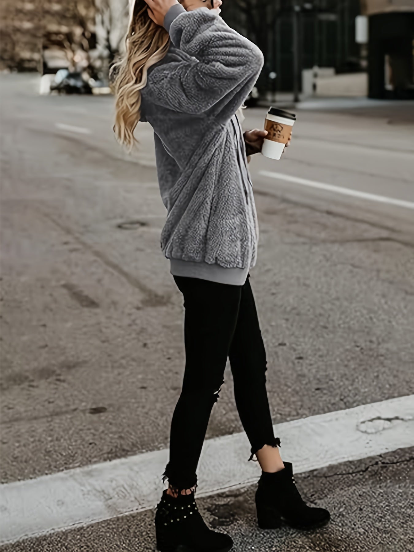 Women'S Fleece Pullover Hoodie with Pockets Fuzzy Sweater Vika Direct
