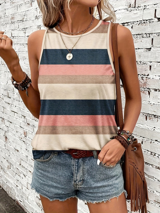 [Women's Base Layer] Versatile Summer Women's Striped Short Sleeve T-Shirt Tank Top Round Neck Base Layer