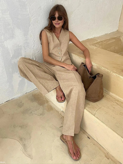 Darcey | Women's Tailored Vest Wide Leg Pants Set