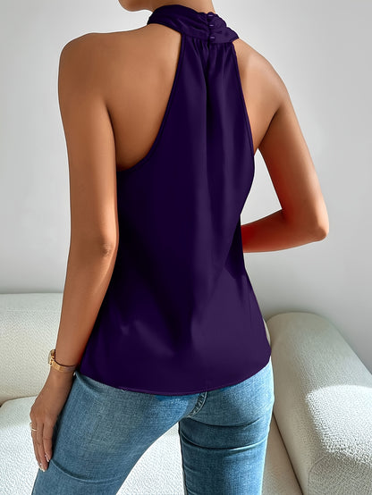 Women'S Solid-Color Stylish Halter Neck Vest with Crisscross & Off-Shoulder Design, Textured Slim-Fit Sleeveless Top, Versatile for Daily Life, Parties, Commuting And Dates