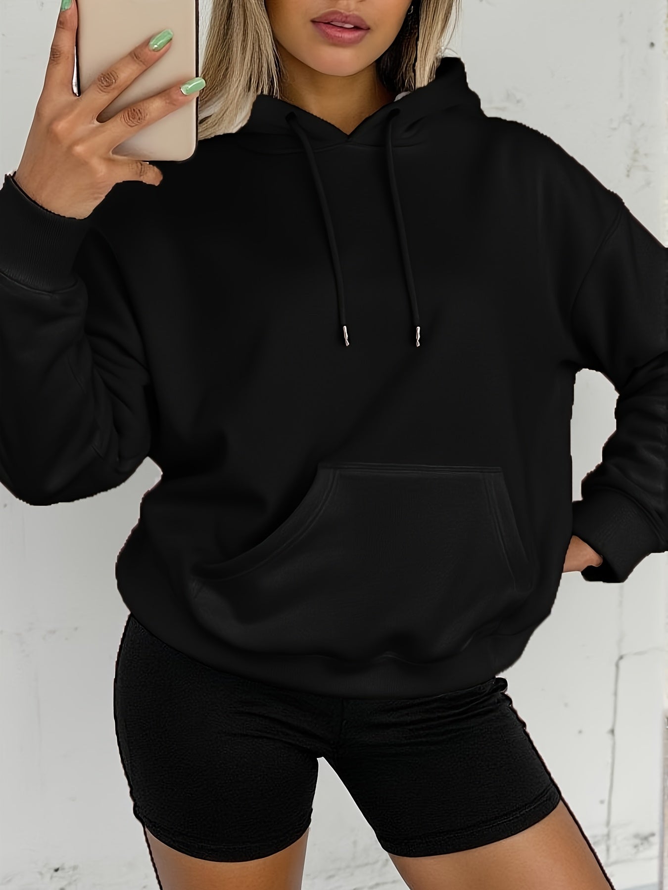 Comfortable White Hoodie for Women with Drawstring Hood Long Sleeve Kangaroo Pocket Oversized Style