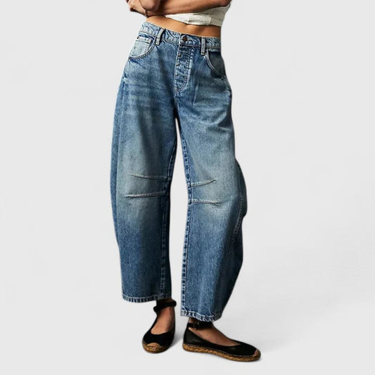 Effortless Wide Leg Barrel Jeans for Women with High Waist Curved Seam Relaxed Denim Style
