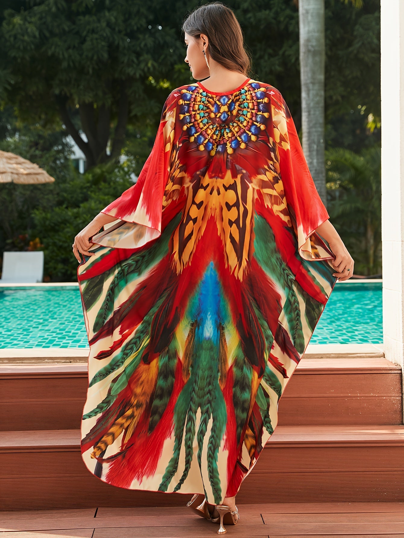 colorful printed women beach kaftans maxi dresses waved summer holiday bathing suits